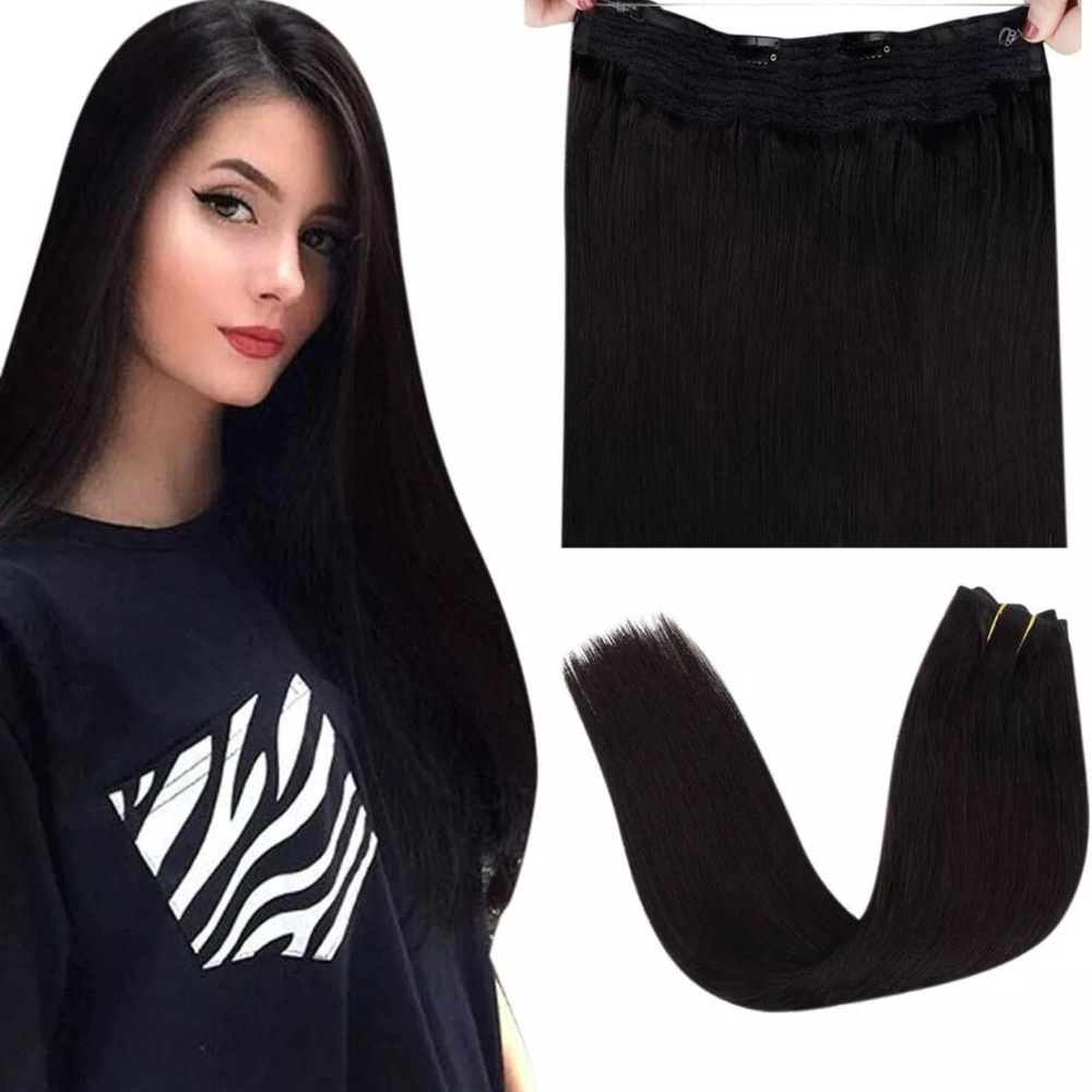 LAAVOO Sleek Human Black Hair Extensions